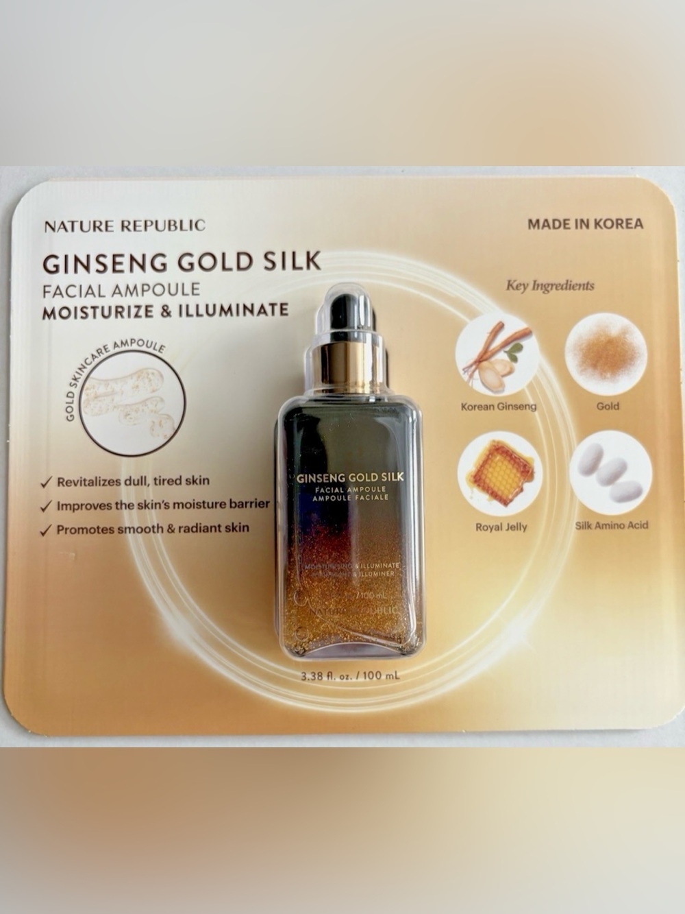 Nature Republic Ginseng Gold Silk Facial Ampoule 100ml Gold Flakes Serum SEALED